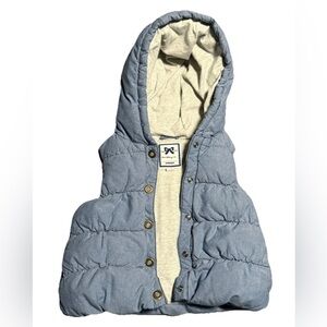 Gymboree Vest Girls Size 2T-3T Blue Sleeveless Soft Puffed With Bow And Hood
